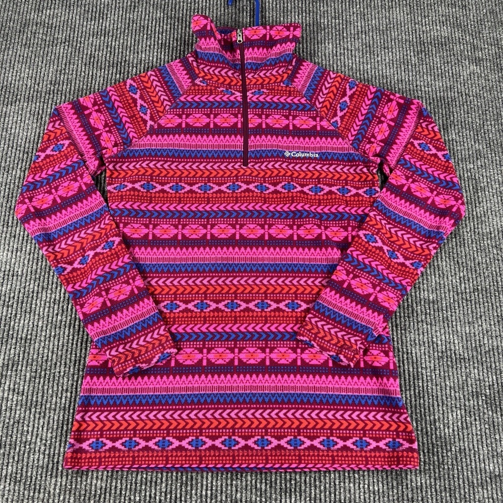 Columbia Womens Shirt Small Pink Purple Long Sleeve Pullover 1/4 Zip Aztec